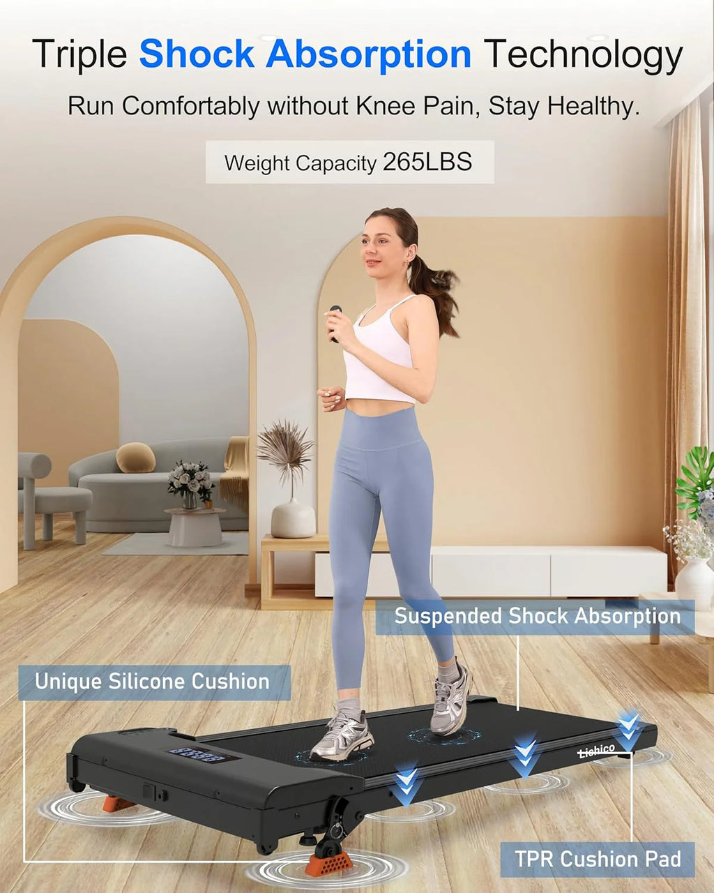 Lichico Walking Pad Under Desk Treadmill, Ultra-Quiet Brushless Electric Walking and Jogging Treadmill with Remote Control