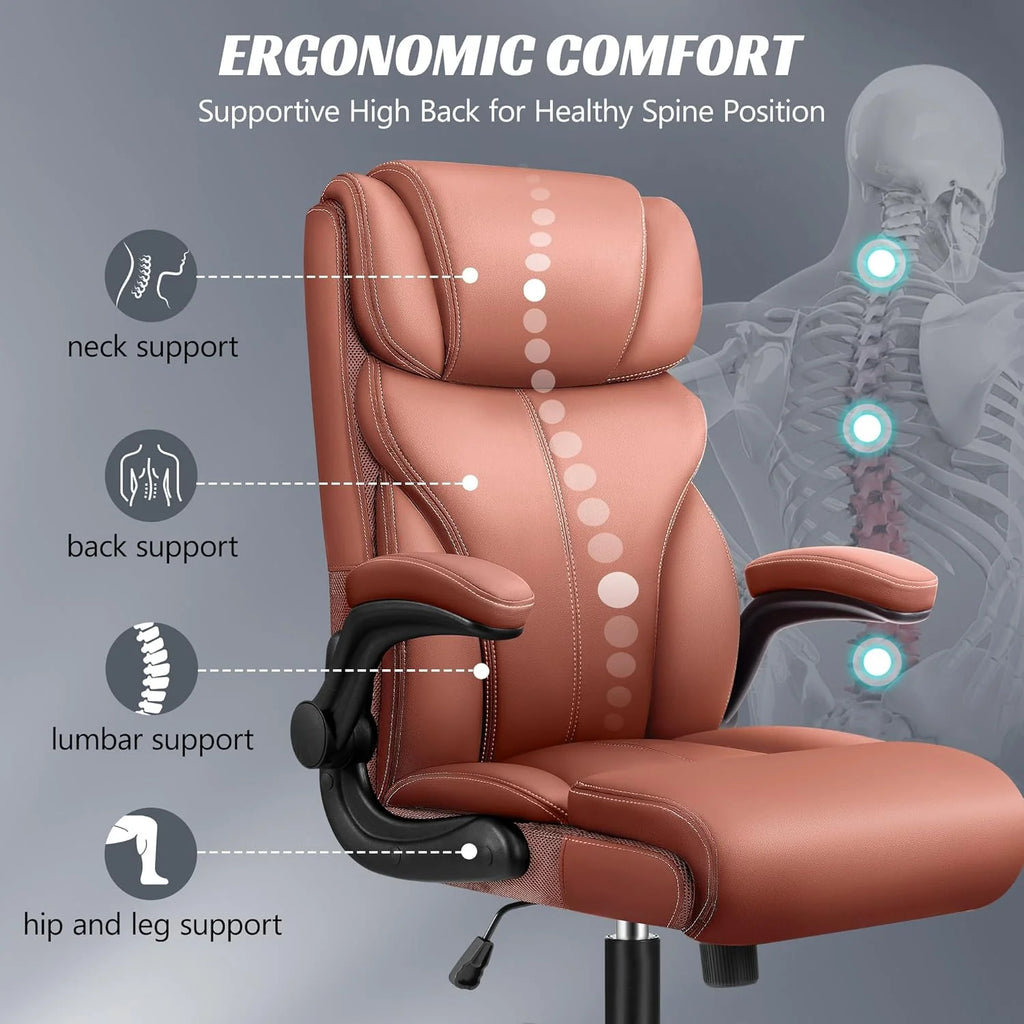Office Chair Large High-Foot Computer Desk Chair, Breathable Leather Chair Lumbar Support Rotating Computer Chair