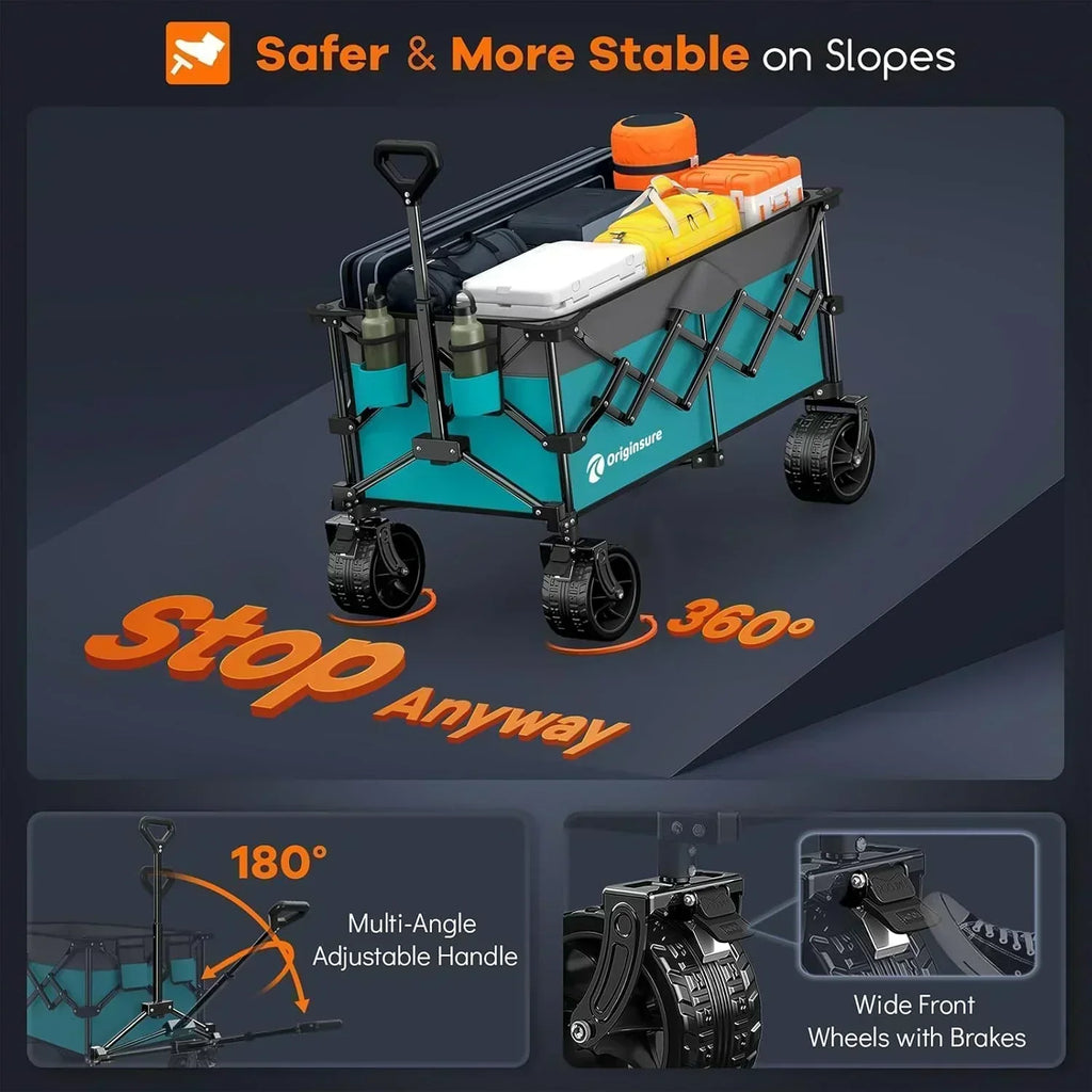 38 long foldable four-wheel stroller 460 lb capacity 220 liter folding beach stroller