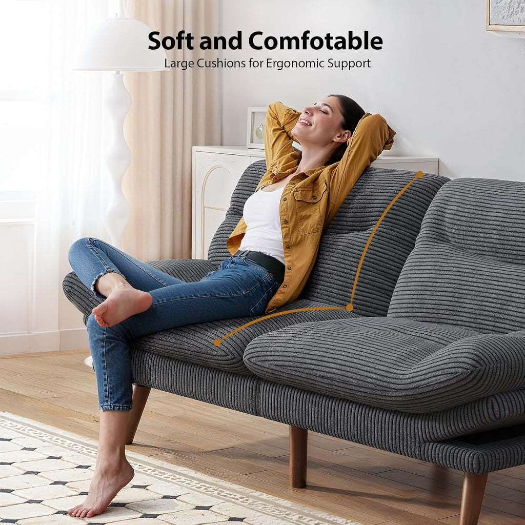 Convertible Futon Sofa Bed 66 Inch Corduroy Futon Sofa Recliner Sofa Bed for Small Spaces