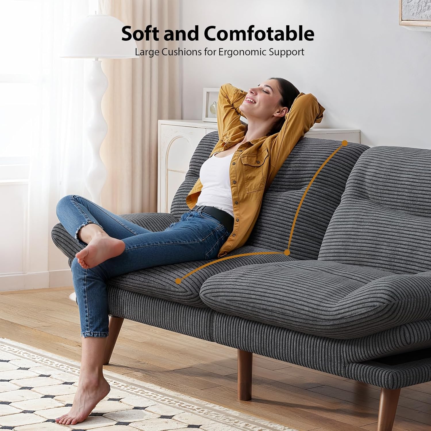 Convertible Futon Sofa Bed 66 Inch Corduroy Futon Sofa Recliner Sofa Bed for Small Spaces