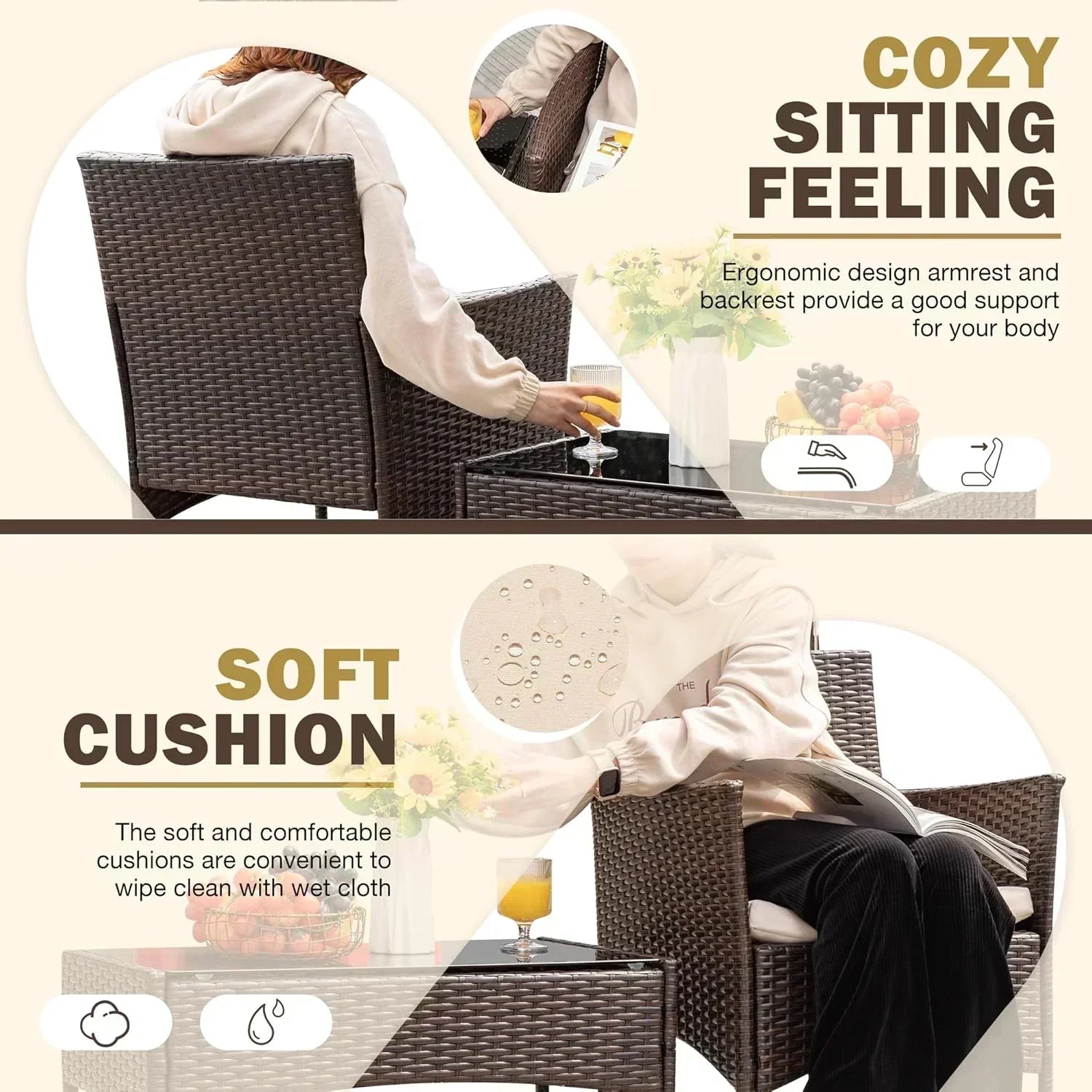 Homall 4-piece outdoor patio furniture set rattan chair wicker set