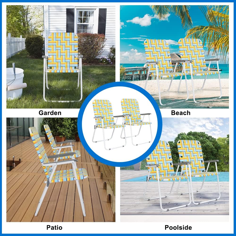 VINGLI Patio Lawn Webbed Folding Chairs Set of 2 Outdoor Beach Portable Lawn Chair
