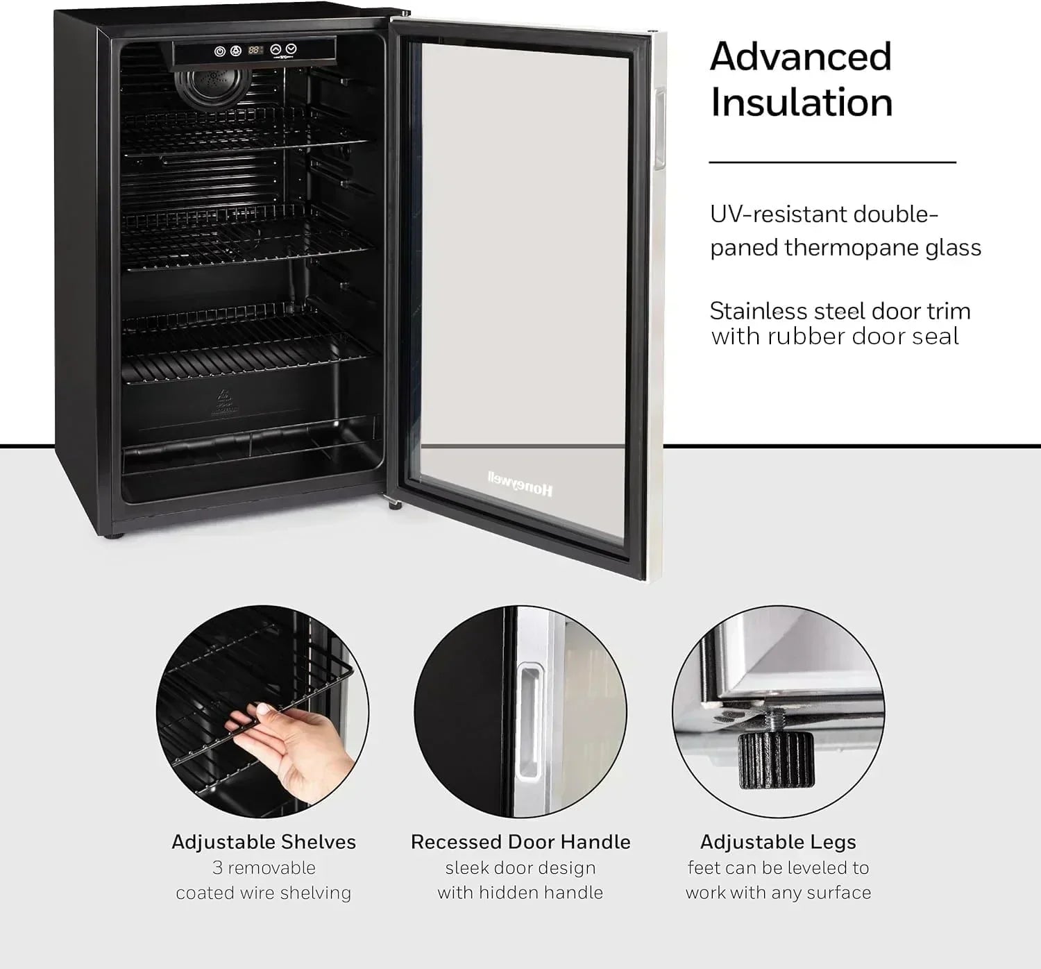 Honeywell Beverage Refrigerator and Cooler 115 Can Mini Fridge with Glass Door for Soda Beer
