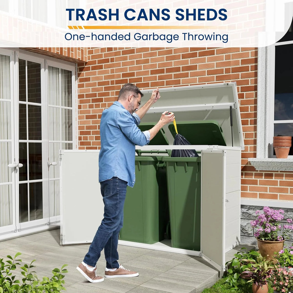 Amopatio 41 Cu Ft Horizontal Outdoor Storage Shed Resin Trash Can Storage Resin Shed