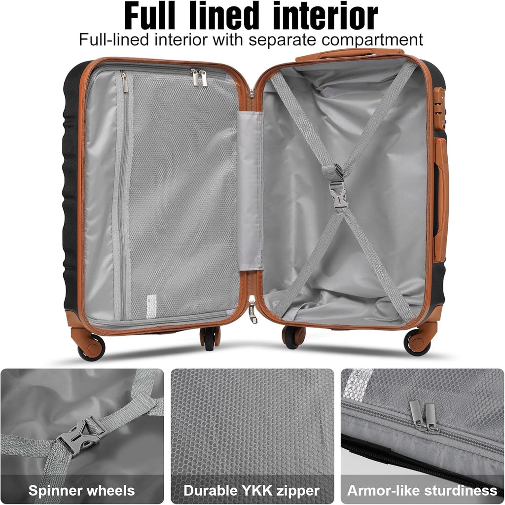 LONG VACATION 6 Piece Luggage Set Carry on Suitcase with ABS+PC hardshell, Spinner Wheels & YKK Zipper TSA Lock