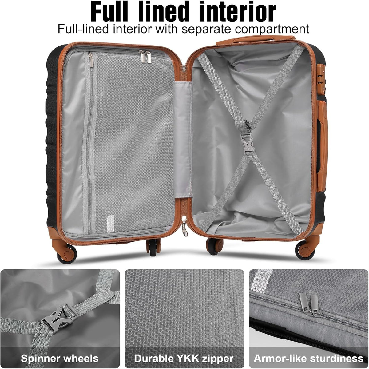 LONG VACATION 6 Piece Luggage Set Carry on Suitcase with ABS+PC hardshell, Spinner Wheels & YKK Zipper TSA Lock