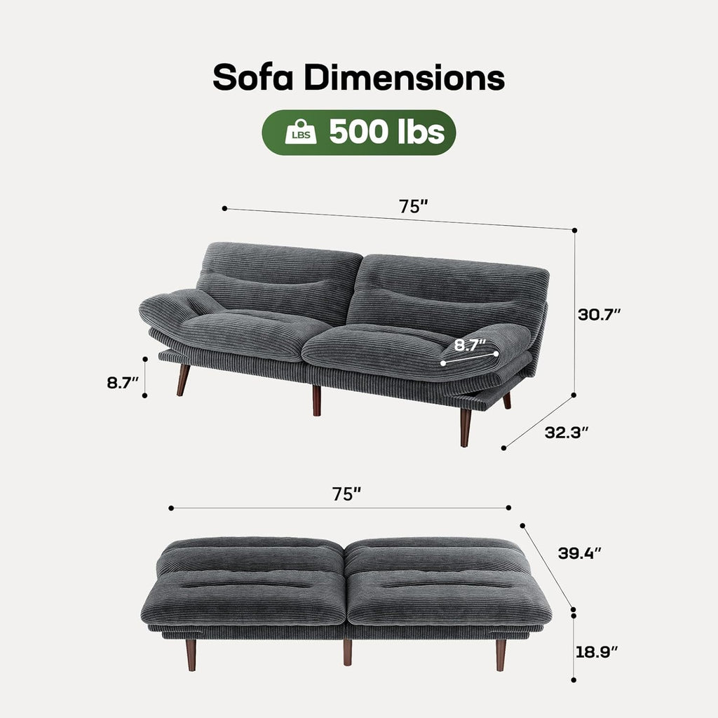 Futon Sofa Bed Futon Sofa Adjustable Back Armrests Converts to Small Sleeper Sofa Bed
