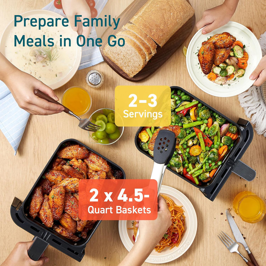 COSORI Dual Air Fryer 9Qt 10-in-1, Fresh Balanced Meals for Family