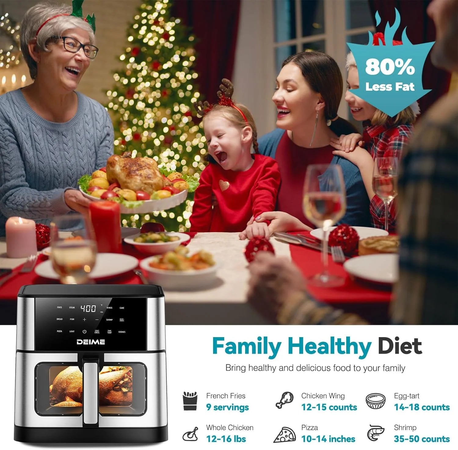 DEIME Air Fryer 10.2 QT Oilless 1700W Large Capacity Oven Air Fryers