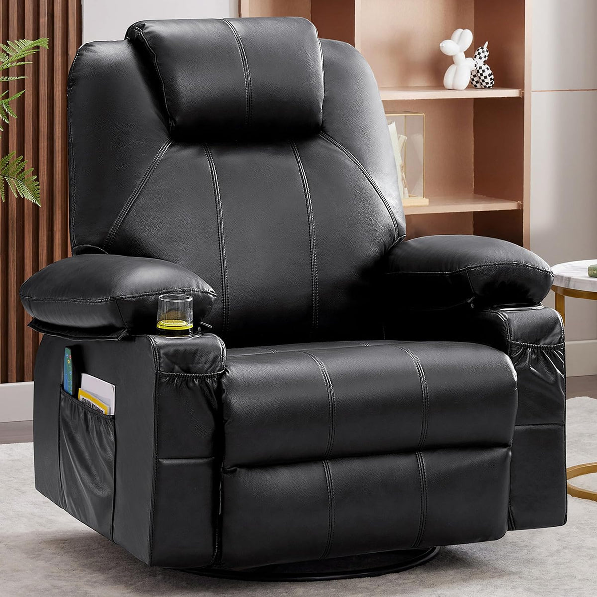 Large Swivel Rocking Recliner with Massage Function 360 Degree Swivel Rocking Single Sofa