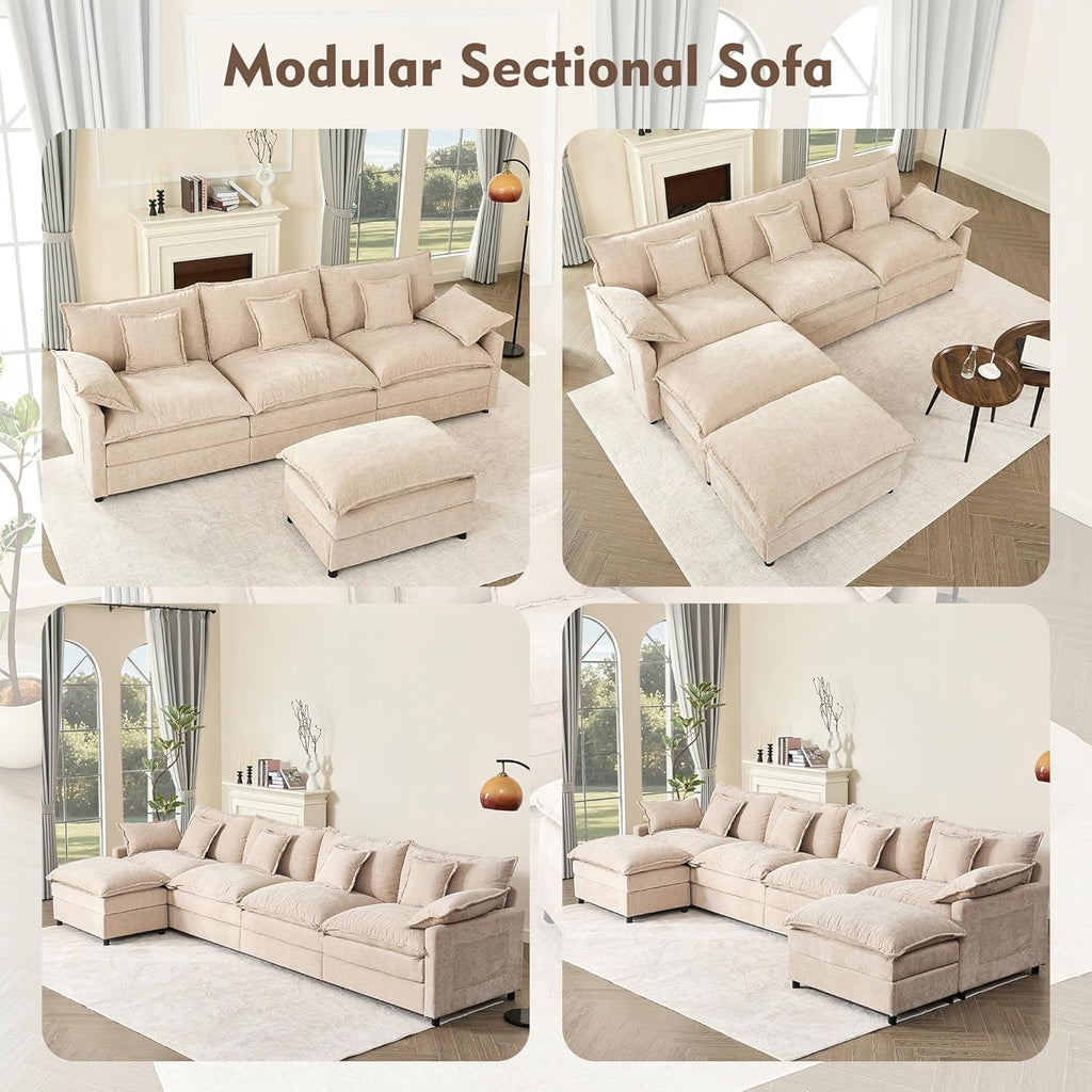 108 Inch U Shape Sofa Sectional Sofa Comfortable Cloud Sofa with Removable Footstool