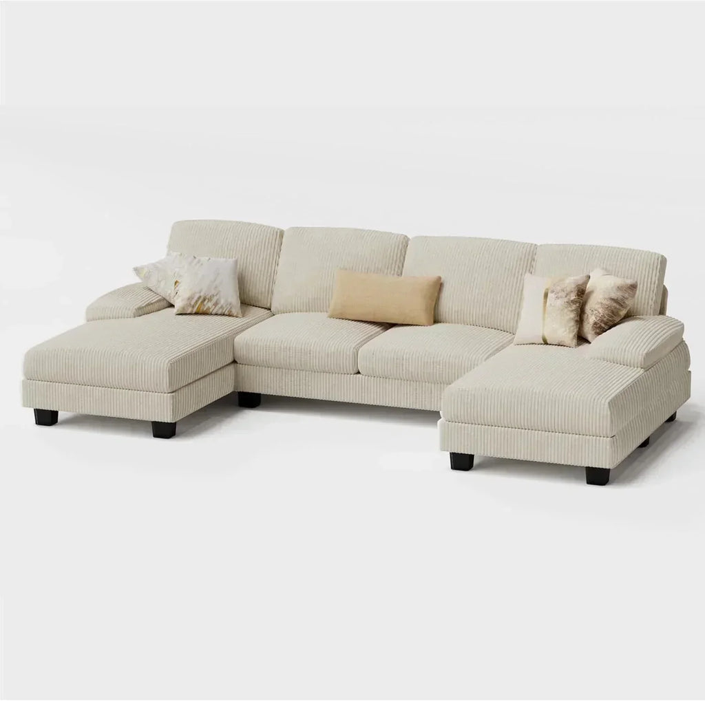 Furmax Sectional Couches for Living Room U-Shaped Sofa Couch Linen Fabric 4 Seat Sofa Set