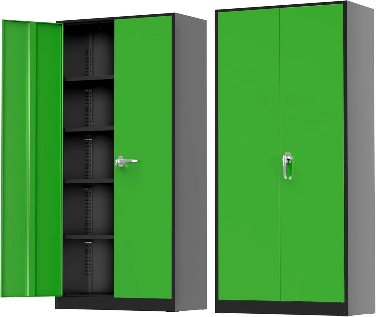 Greenvelly Metal Storage Cabinet, 72 Black Locking Metal Cabinet with 2 Doors and 4 Adjustable Shelves, Lockable Garage Storage Cabinets for Home Office, Garage, Kitchen, Living Room