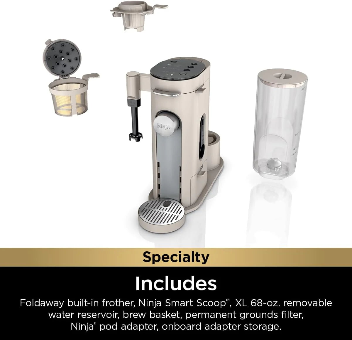 Ninja Pod & Grounds Single-Serve Coffee Maker 56-oz. Reservoir Stone PB051ST
