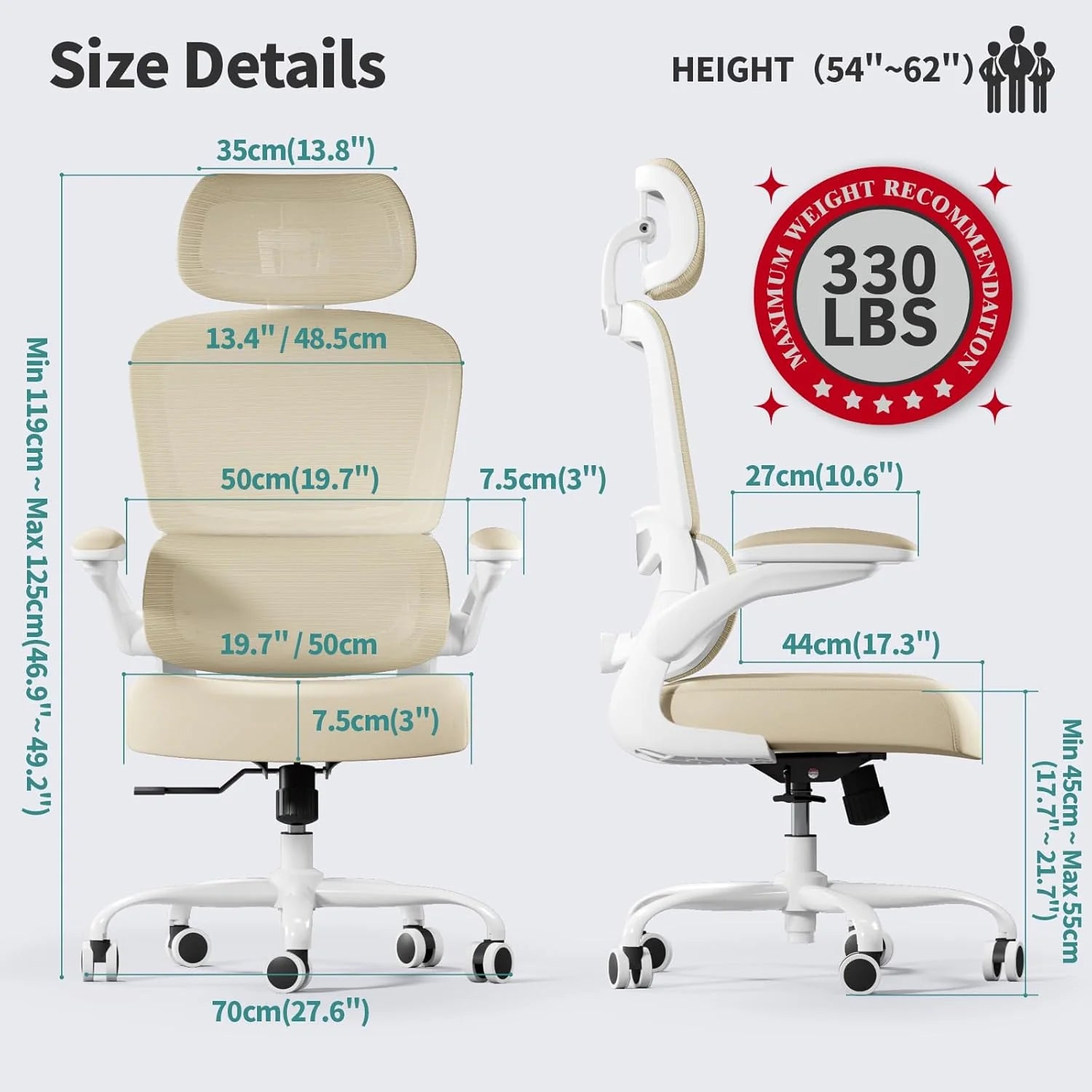 Office Chair Ergonomic Desk Chair, 330 lbs Home Mesh Desk Chair with Wheels, Comfortable Gaming Chair, High Back Office Chair