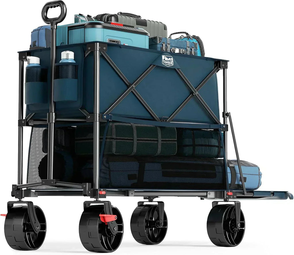 400L Large Capacity Folding Double Decker Cart with Brakes 54 Inch Extra Long Extended Cart
