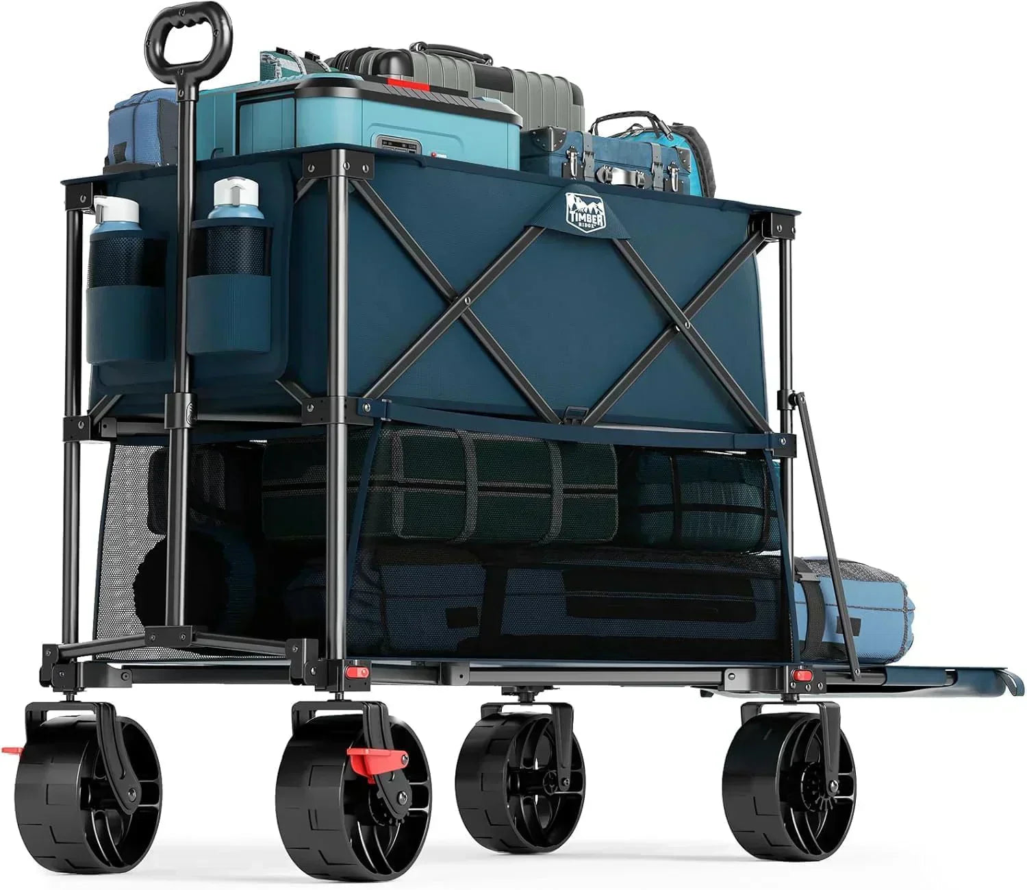 400L Large Capacity Folding Double Decker Cart with Brakes 54 Inch Extra Long Extended Cart
