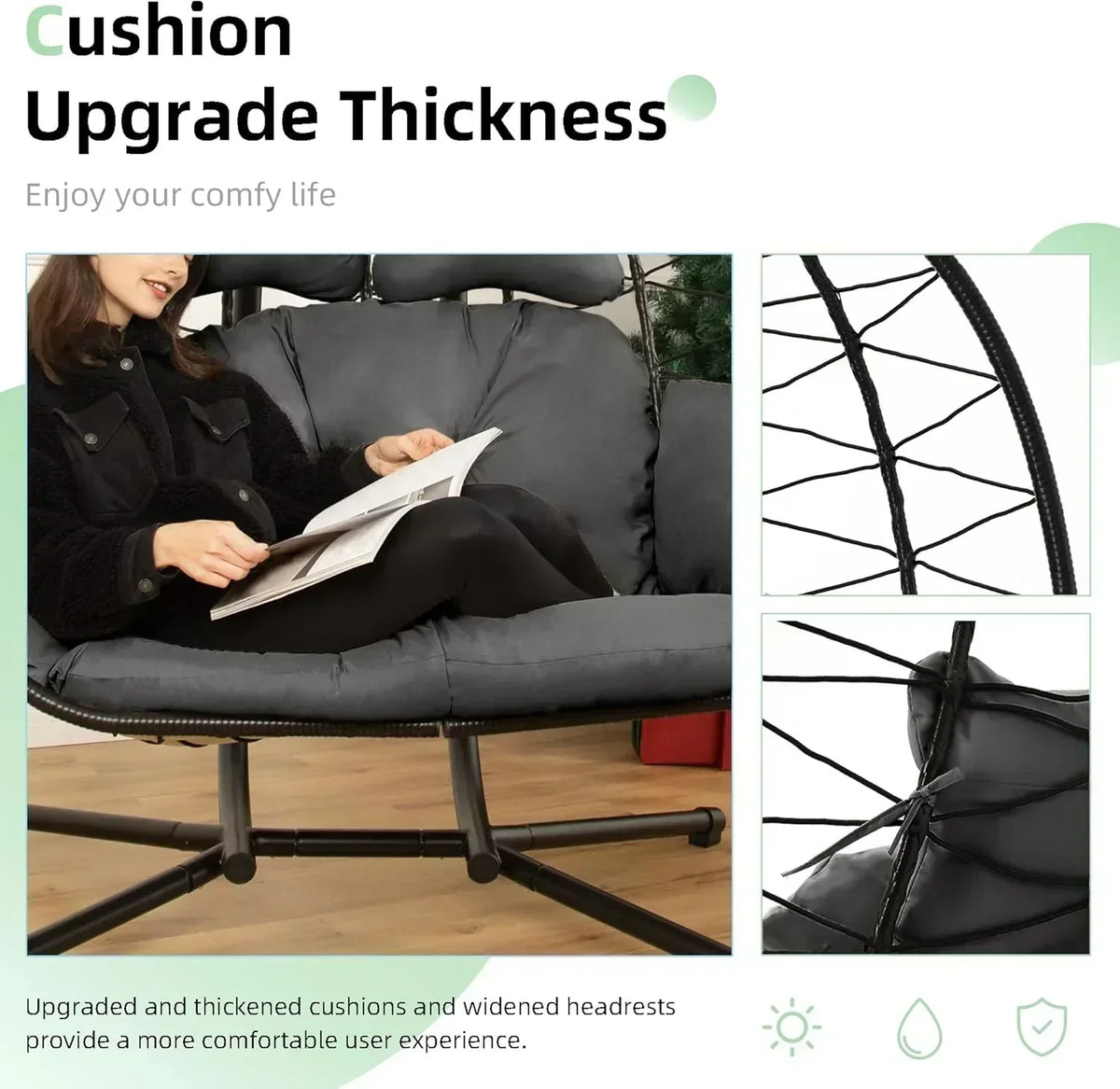 Double Egg Chair wth Stand Hammock Swing Chair Foldable Hanging Loveseat UV Resistant