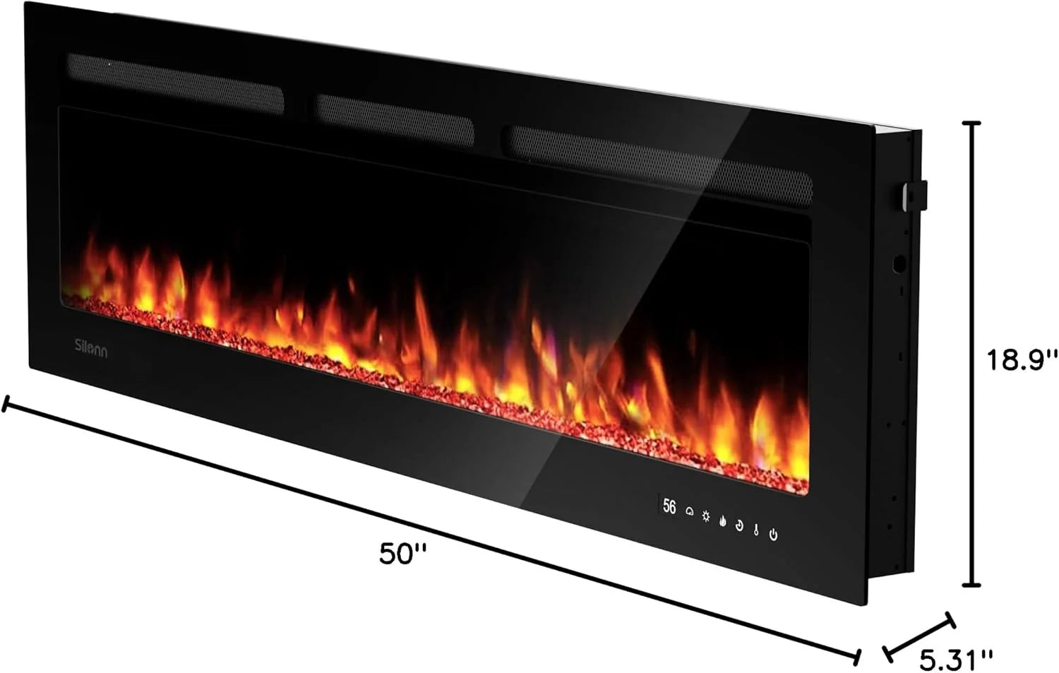 Silonn 50��Smart Electric Fireplace Heater with App & Remote Control, 5300 BTU Heat Output, Ultra-Slim Wall-Mounted or Recessed Electric Fireplace Inserts with Timer, 20 Flame Colors,WiFi Enabled