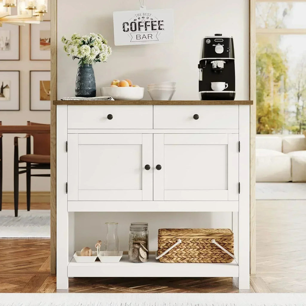 Farmhouse style console table coffee bar entry table with storage rack sofa table