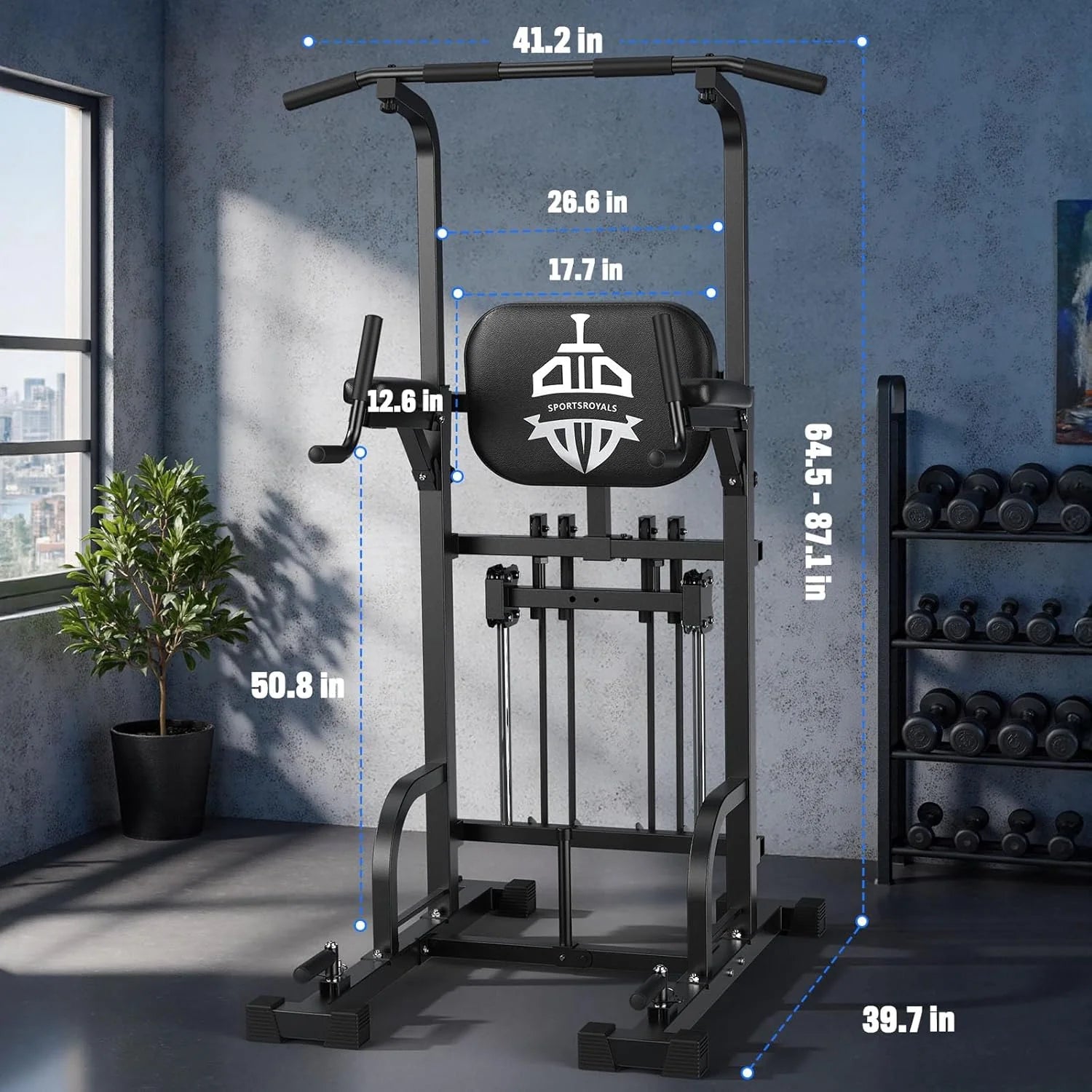 Sportsroyals Power Tower Pulp Up Bar Station, 450 lbs stable suspended immersion tilt station