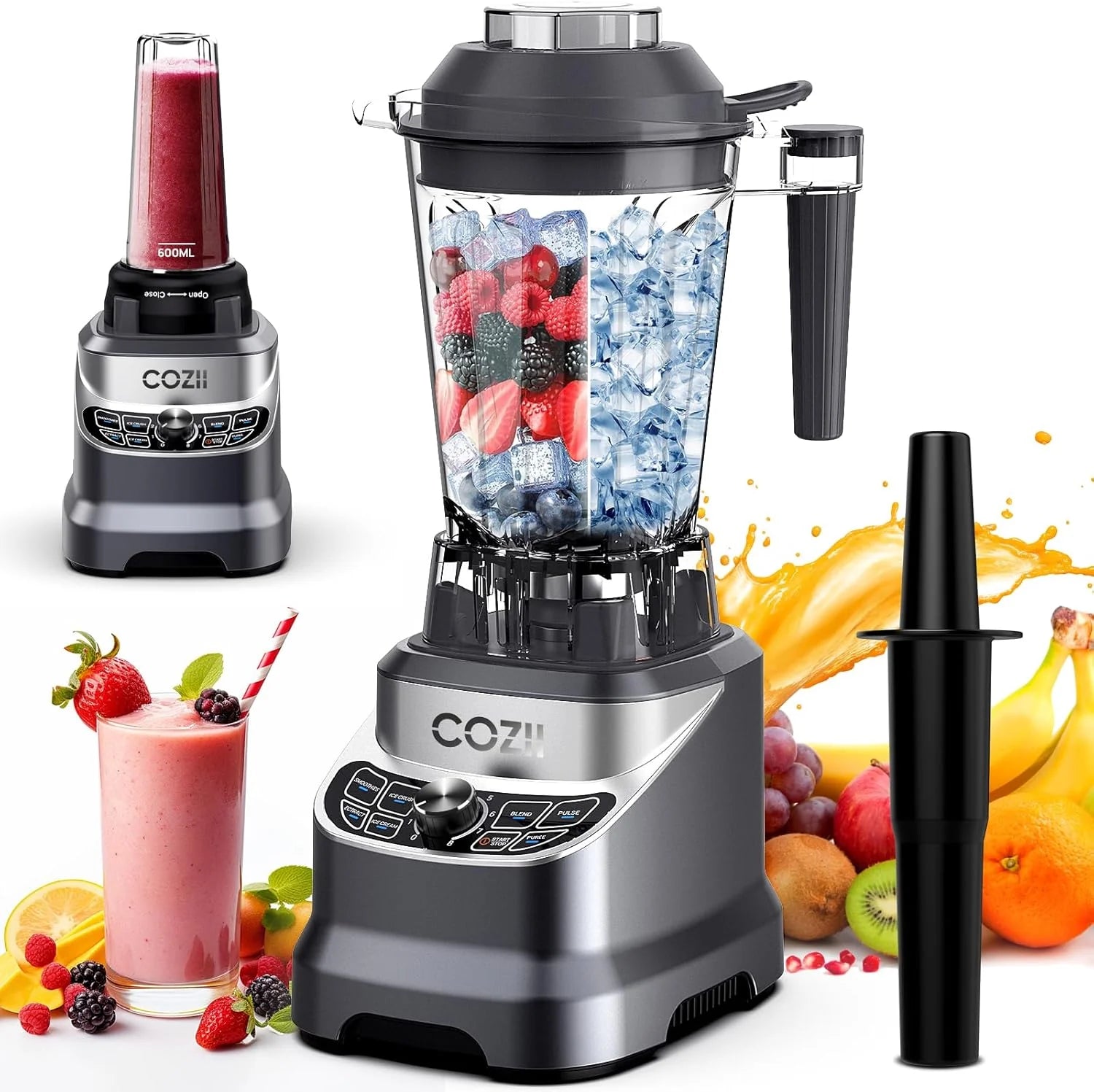 COZII Commercial Blender 2000 Peak Watt, Countertop Blenders for Kitchen,64 Oz Pitcher/21-Oz To-go Cup