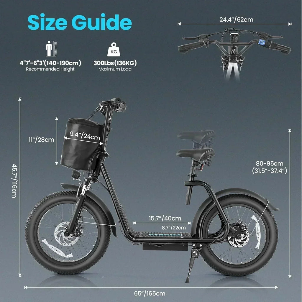 Caroma Peak 800W Foldable Adult Electric Scooter with 20-inch Wide Tires 48V Battery Basket