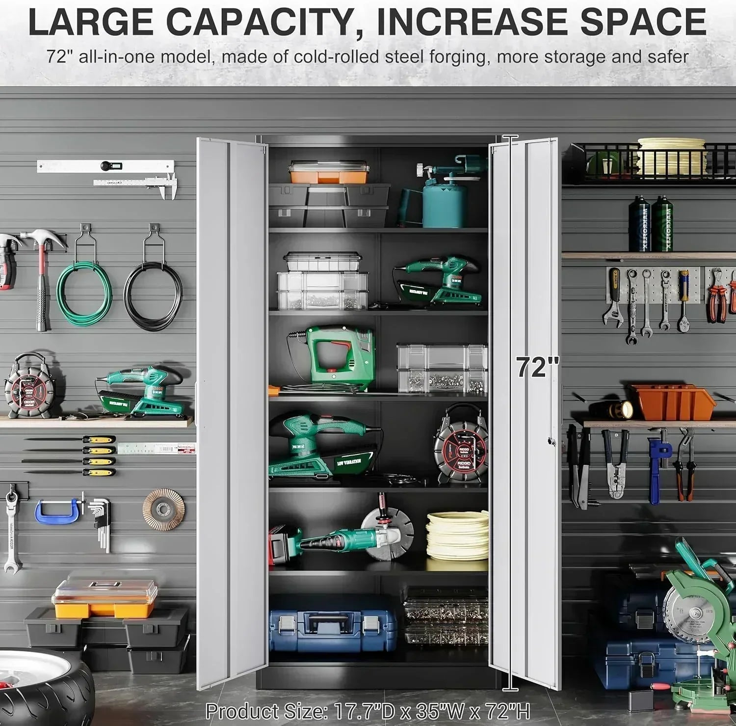 Metal Storage Cabinet with 2 Doors and 6 Shelves Black Metal Cabinet Garage Storage Cabinet