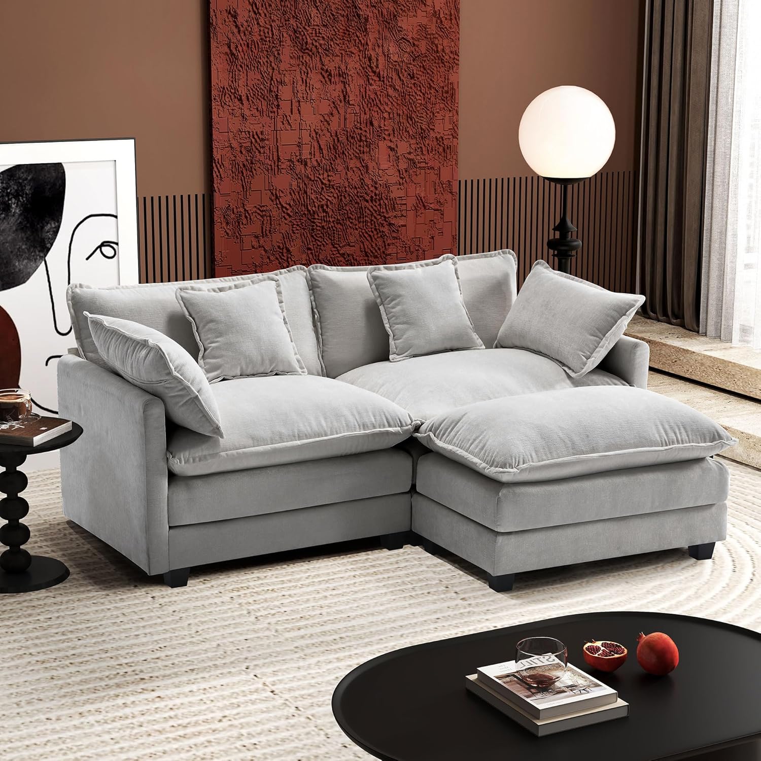 111.4 Inch L Shaped Modern Sofa Modular Cloud Sofa with Ottoman 4 Seater Chenille Deep Seat Sofa