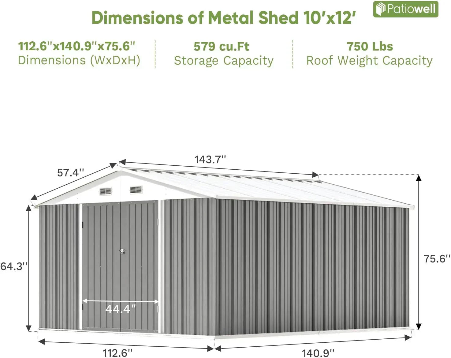 Patiowell 5x3 FT Outdoor Storage Shed Tool Shed with Sloping Roof and Lockable Door Metal Shed