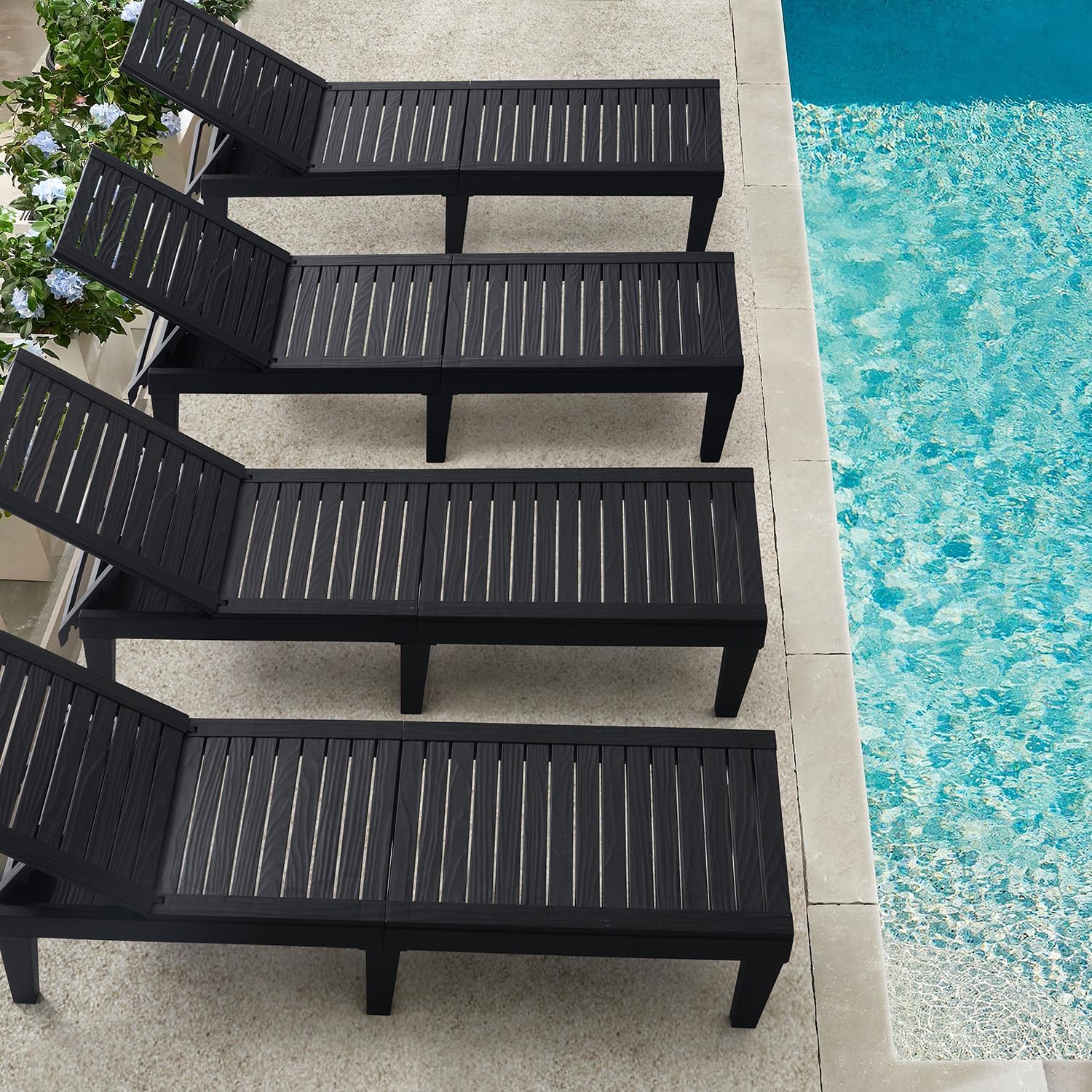 Patio Chairs - Black Chaise Lounge Chair Outdoor 5-Position Adjustable Sun Tanning Chair Waterproof Pool Lounge Chairs Set of 2 Reclining Lawn Chair, Lightweight Outdoor Lounge Chairs