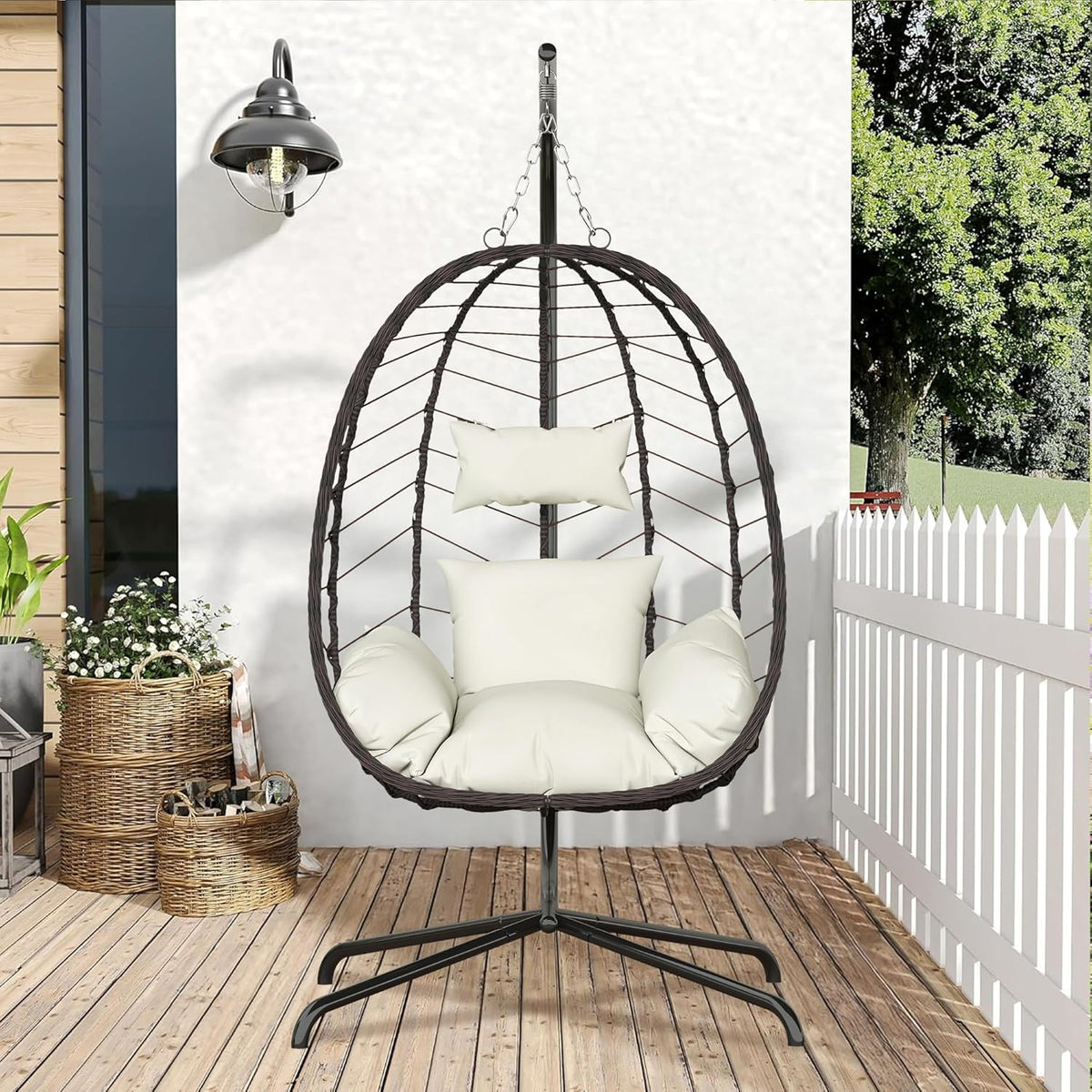 Hanging Egg Chair with Stand Swinging Egg Chair Outdoor Hanging Basket Chair with Cushion