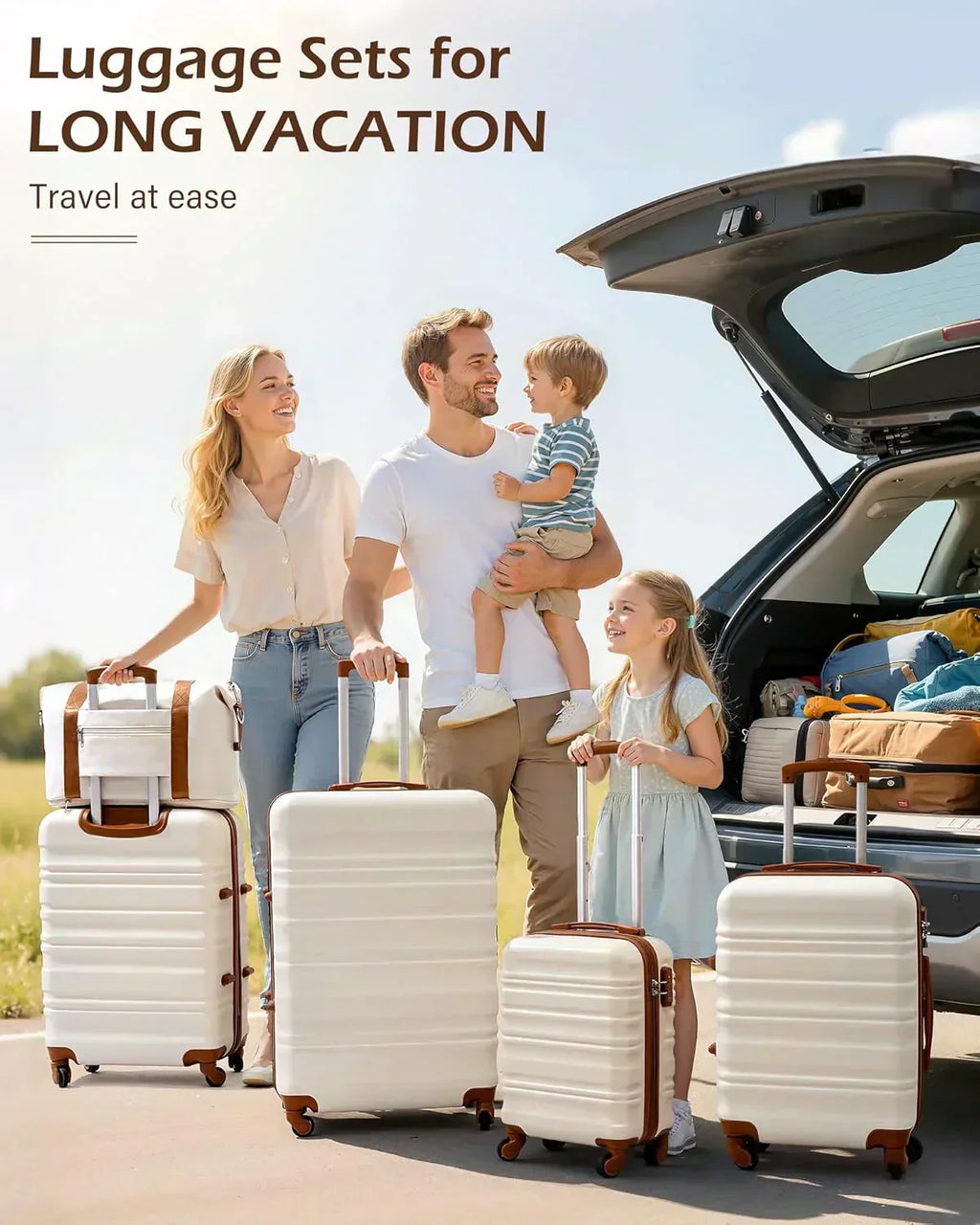 LONG VACATION 6 Piece Luggage Set Carry on Suitcase with ABS+PC hardshell Spinner Wheels