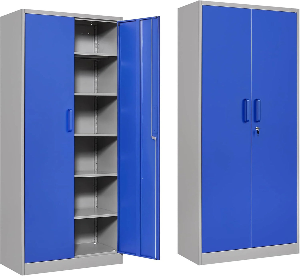 Metal Storage Cabinet with 2 Doors and 6 Shelves,Black Metal Cabinet with Lock,71 Lockable Garage Storage Cabinets,Locking File Cabinet,Steel Tool Cabinets for Home,Office,Garage,Shop,School