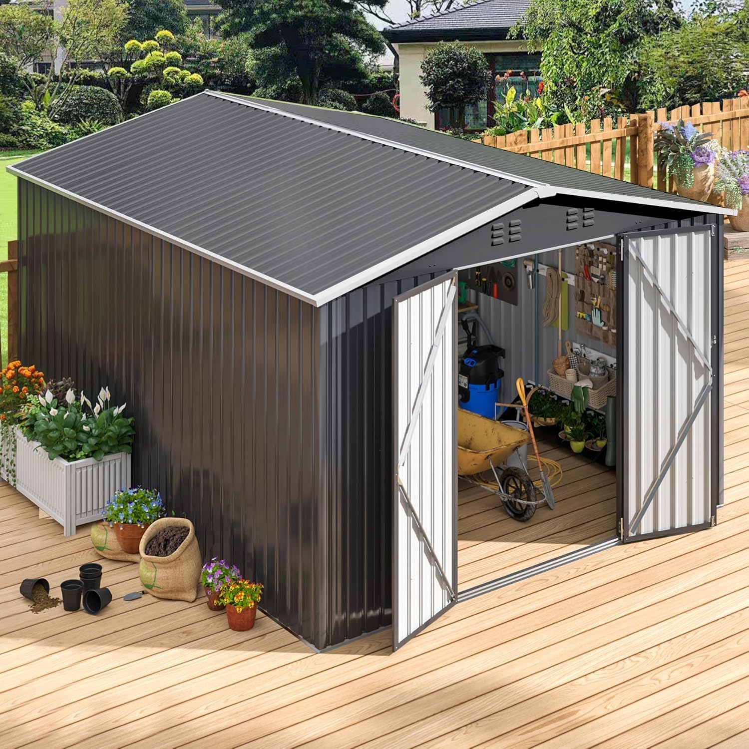 Polar Aurora 8 x 12 FT Outdoor Storage Shed Metal Garden Shed with Updated Frame Structure