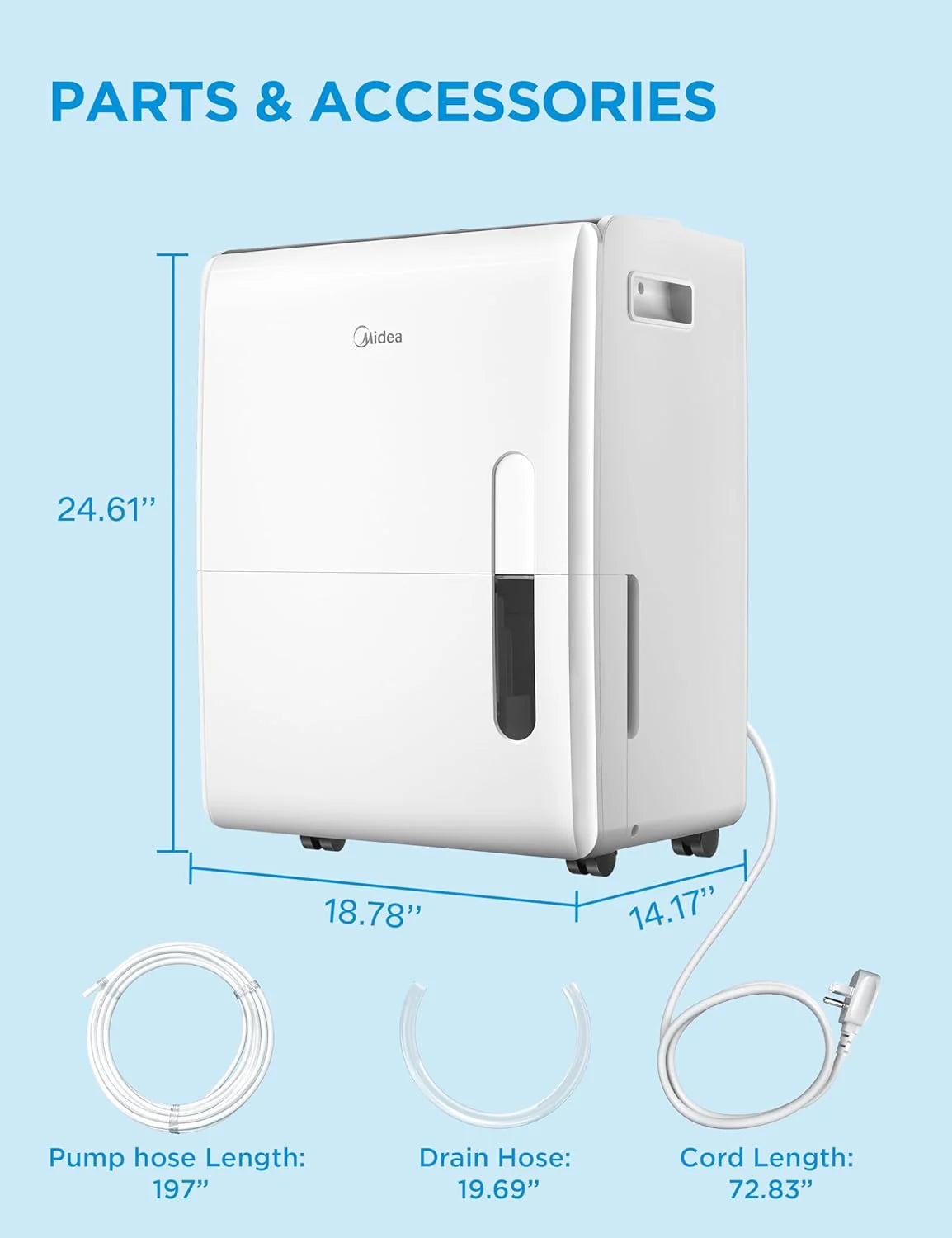 Midea 4,500 Sq. Ft. Dehumidifier With Pump Included, Energy Star Certified, 50 Pint - Ideal For Basements, Large & Medium Sized Rooms, And Bathrooms (White)