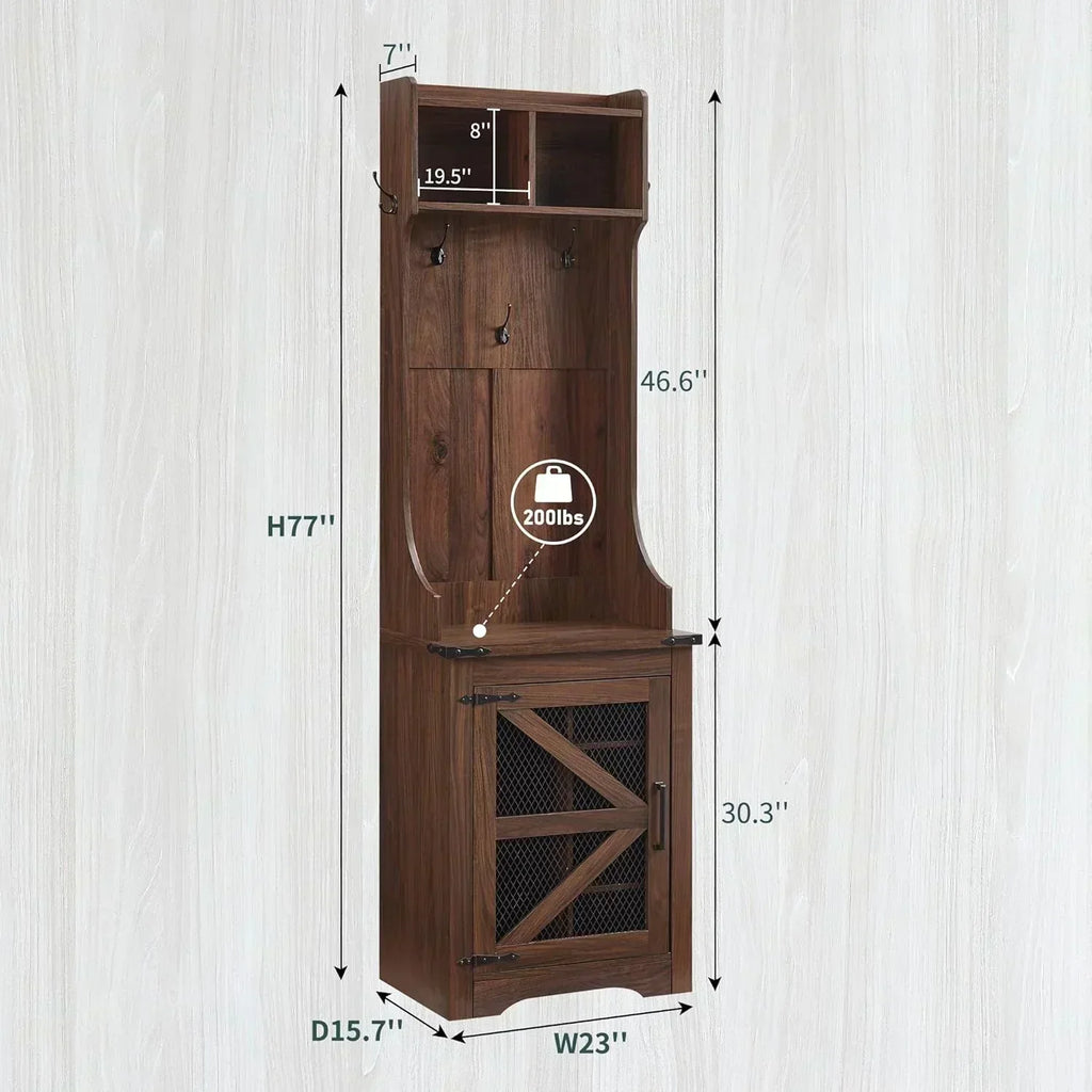 JXQTLINGMU 59-inch Farmhouse Foyer Tree Shoe Storage Entryway Bench Foyer Coat Rack Cabinet