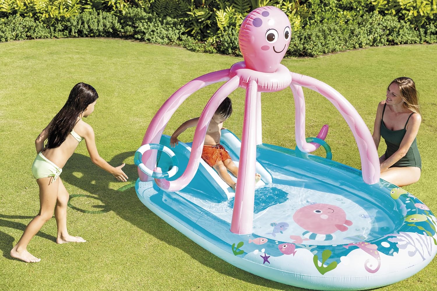 Intex 96 x 78 x 28 Inflatable Jungle Adventure Play Center Spray Kiddie Pool Water Slide