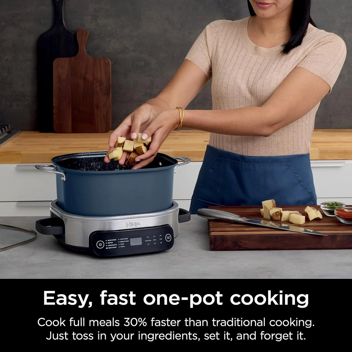 Ninja Slow Cookers 8.5-Quart Multi-Cooker with Dutch oven, steamer, glass lid with integrated spoon, nonstick and oven-safe pot