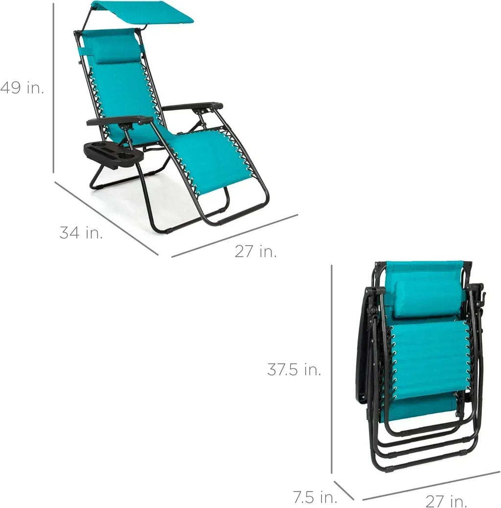 Best Choice Products Folding Zero Gravity Recliner Patio Lounge Chair Adjustable Canopy Shade