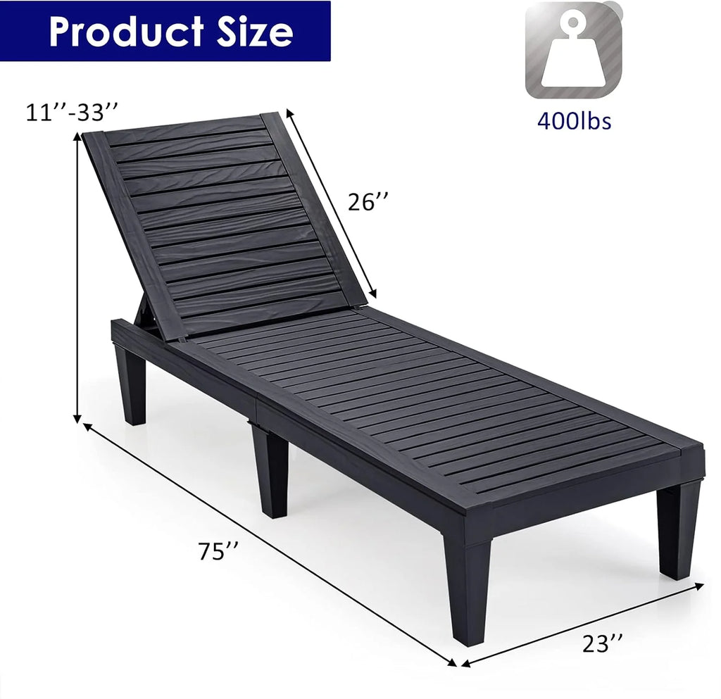 Outdoor Chaise Lounge Chair, Lightweight Patio Lounge Recliner Chair with Adjustable Backrest, 5 Reclining Positions Chaise Lounger for Patio, Beach, Balcony, Poolside, Backyard (1, Black)