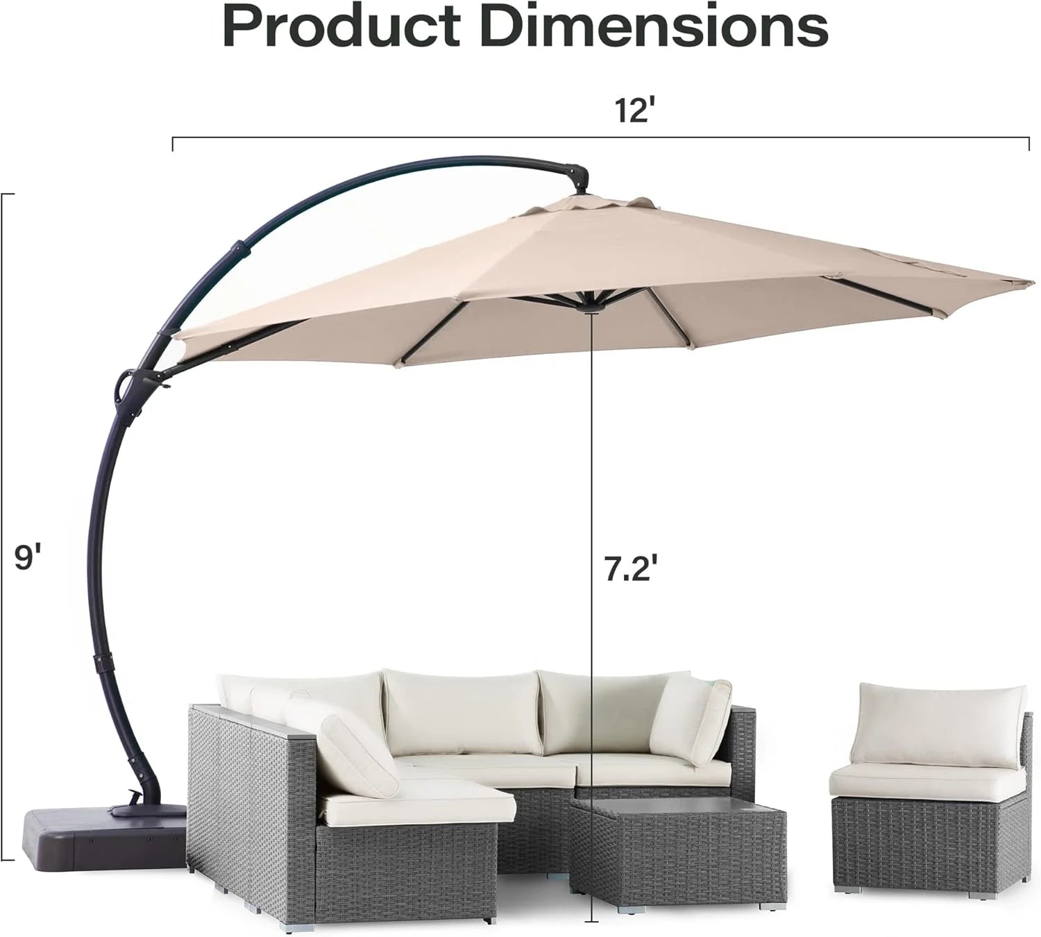 LAUSAINT HOME Outdoor Patio Umbrella with Base included, 11 FT Deluxe Curvy Cantilever Umbrella Heavy Duty Offset Hanging Umbrella with 360° Rotation for Market, Pool, Garden, Backyard, Deck (Beige)