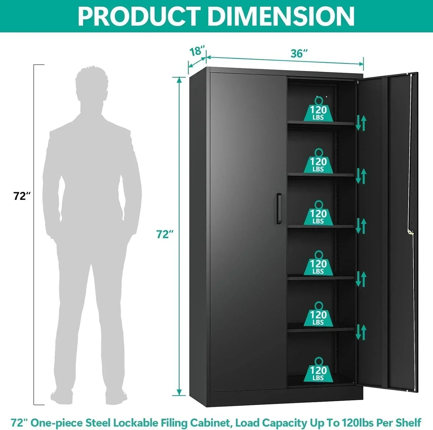 Metal Storage Cabinet with 2 Doors and 6 Shelves Black Metal Cabinet Garage Storage Cabinet