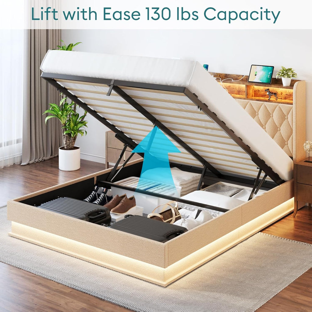 Queen Bed Frame with Storage Lift Up Queen Size Bed Frame Headboard Upholstered Platform Bed
