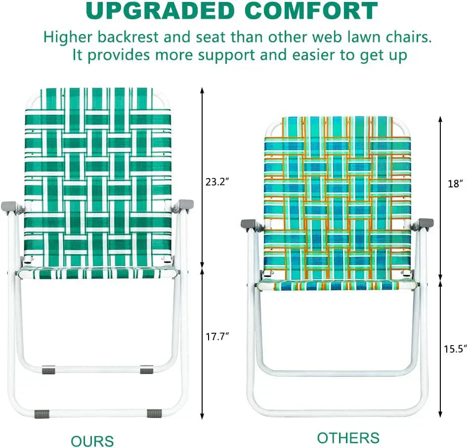 VINGLI Patio Lawn Webbed Folding Chairs Set of 2 Outdoor Beach Portable Lawn Chair