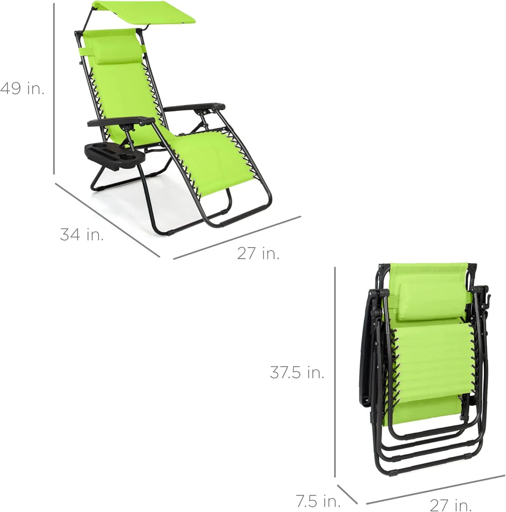 Best Choice Products Folding Zero Gravity Outdoor Recliner Patio Lounge Chair w/Adjustable Canopy Shade, Headrest, Side Accessory Tray, Textilene Mesh - Peacock Blue
