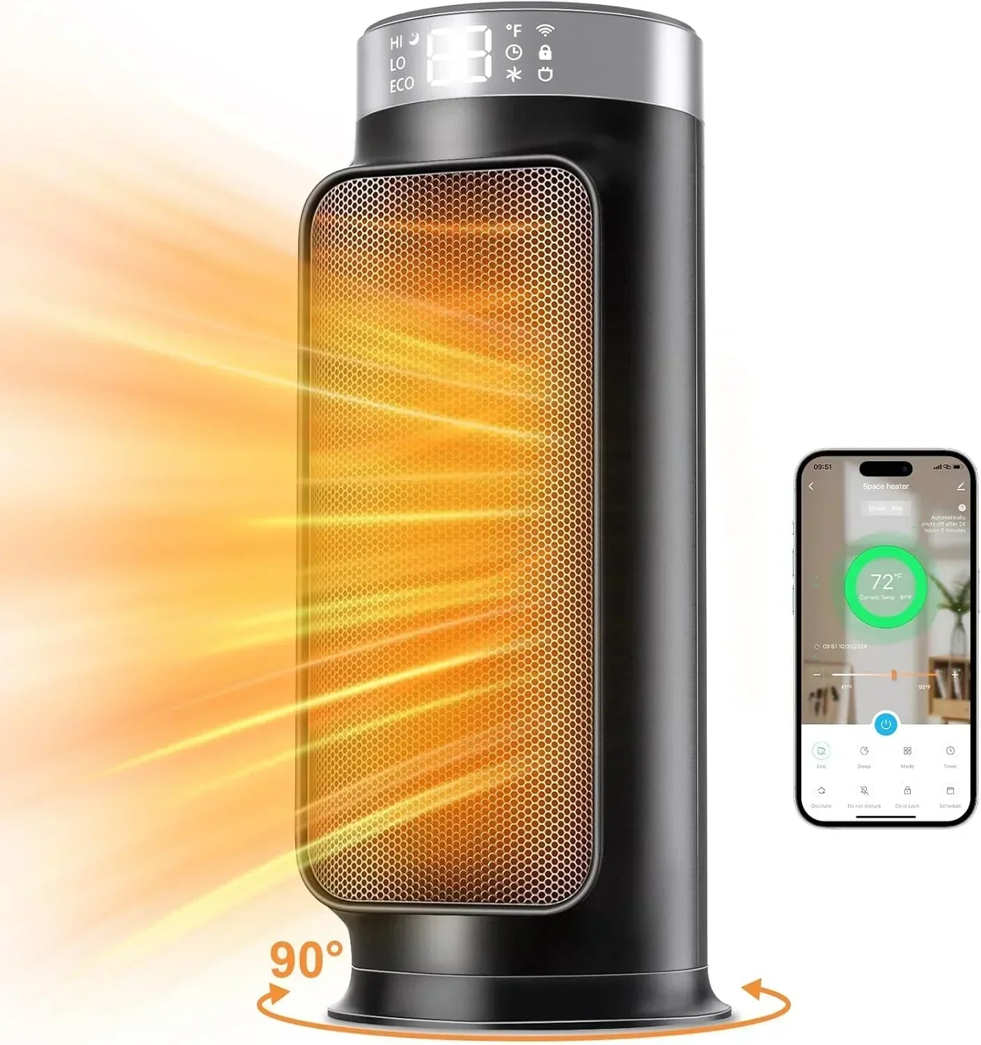1500W Indoor Space Heater Smart PTC Electric Heater with Wifi App and Remote Control Overheat