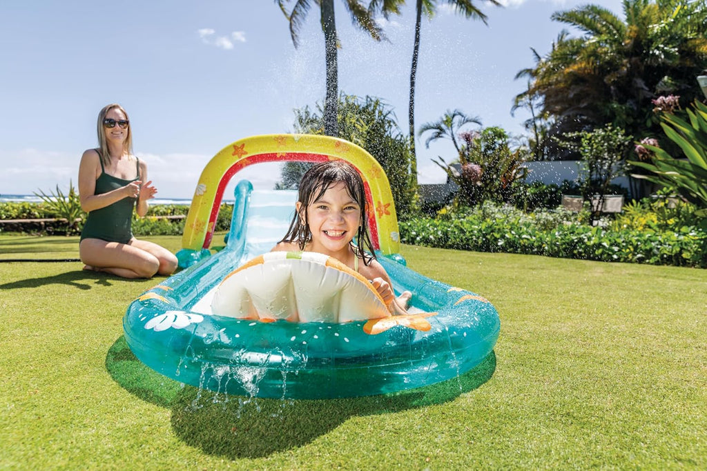 Intex 96 x 78 x 28 Inflatable Jungle Adventure Play Center Spray Kiddie Pool - Backyard Kids Water Slide, Outdoor Blow-Up Splash Pad for Toddlers