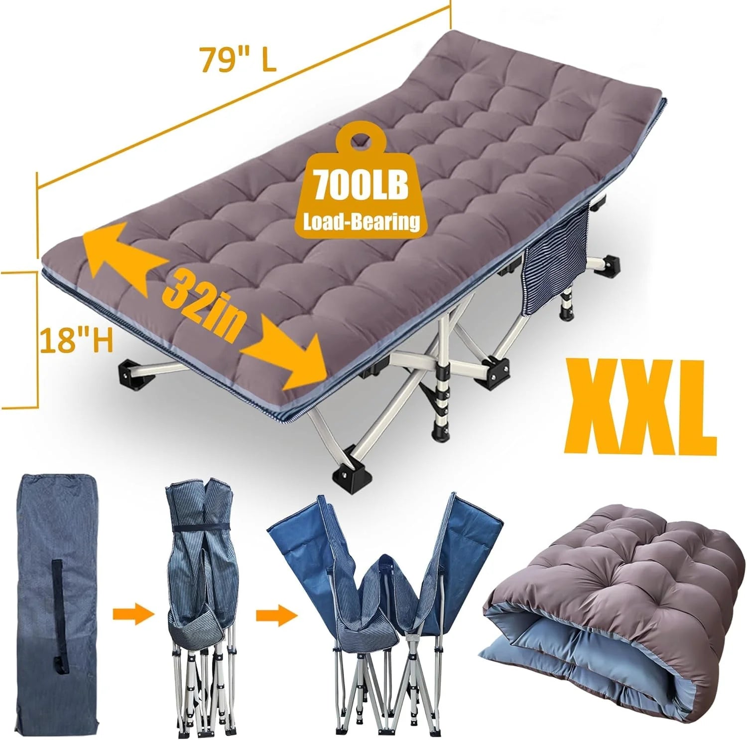 2 Pack Camping Cot with Mattress Comfortable Cot Bed Folding Cot Heavy Duty Cots for Sleeping with Carry Bag for Adults Kids Guest Bed Outdoor Indoor Home